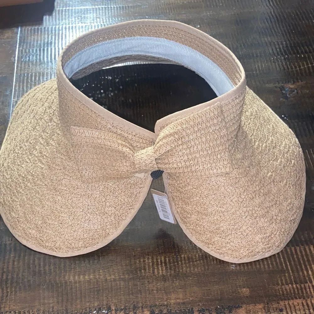 Elegant Tan Straw Visor with Bow